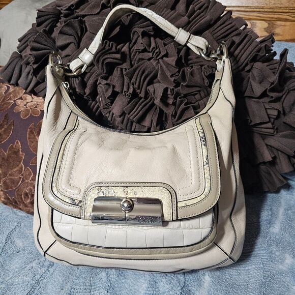 Coach Kristin Spectator Lesther Hobo Bag Purse Metallic Snake Embossed - Picture 1 of 10